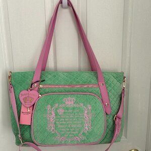 Juicy Couture Juicy Tale Weekender Diamond Quilted Bag Retro Green Pink NWT